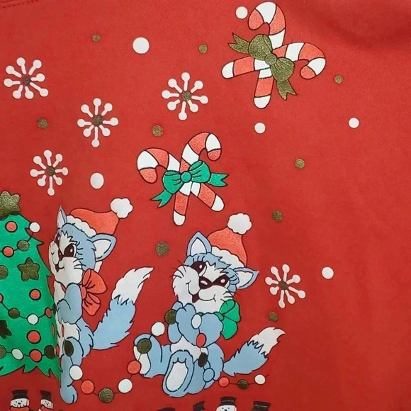Vtg Hanes Comfort Blend Red Cat Tree Snowman Christmas Sweatshirt Size XL - Picture 5 of 11